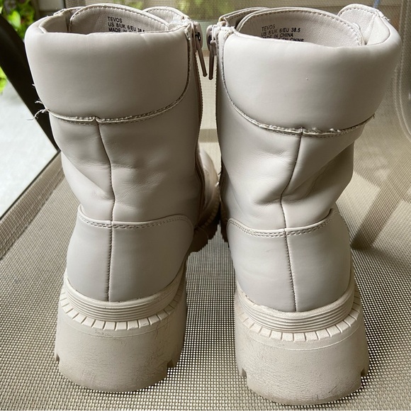 GUC JustFab US Sz-8 Combat Boots- Lace & Zipper, Creamy White, Silver Lace Rivet - Picture 10 of 15